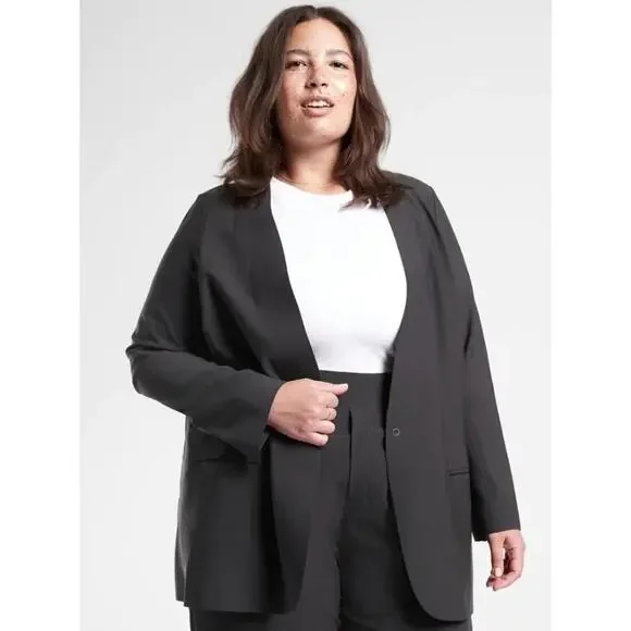 Athleta Avenue Blazer Womens 24 Black Formal Buisness Casual Roll Sleeve NWT - Picture 1 of 6